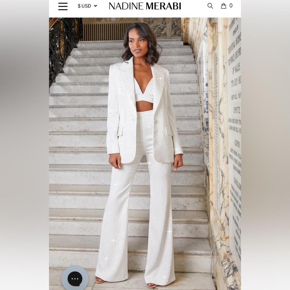 Nadine Merabi Kira White Blazer Suit Set Size S Brand New with tags and box